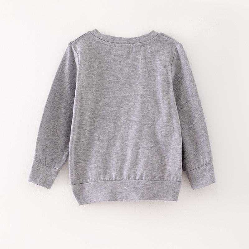 (In Stock G11-1-1)Girls Grey Halloween Print Top