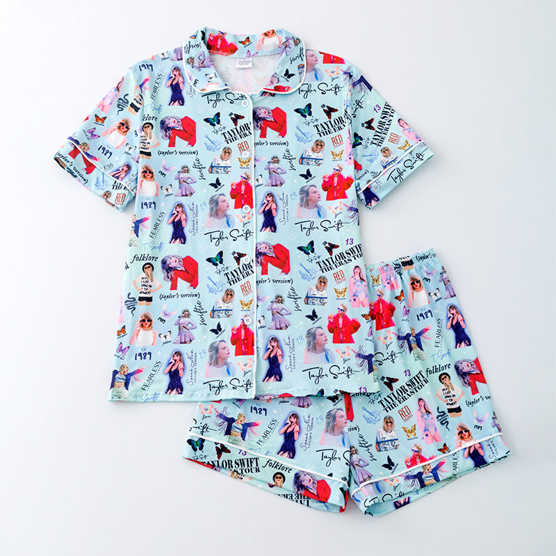 (Pre Order)Adult Summer TS Print Pajamas Short Set
