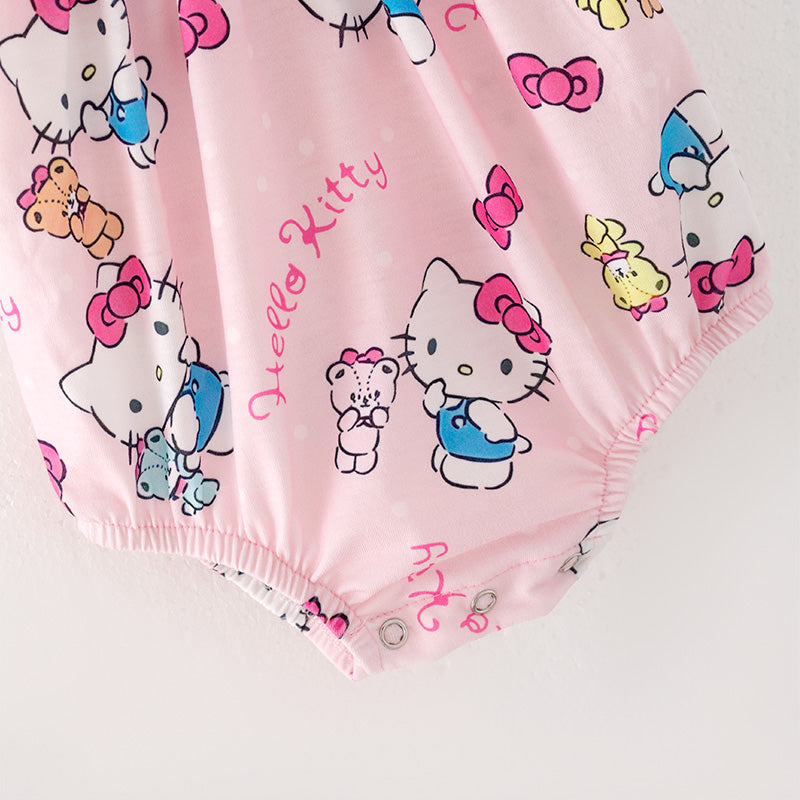 (In Stock)Baby Girls Cartoon Print Puff Sleeve Smocked Romper