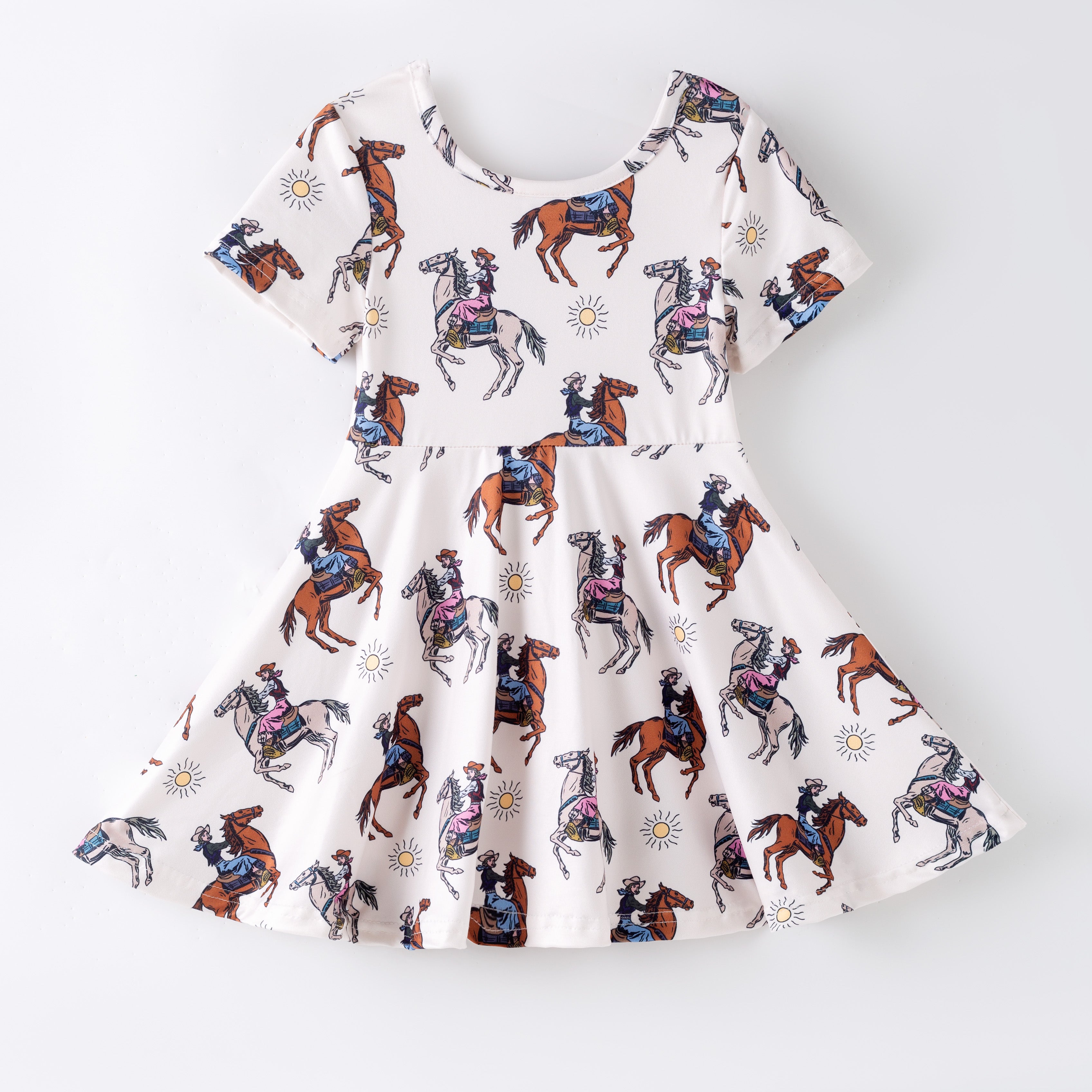 (Pre Order)Girls Spring and Summer Horse&Chick Print Dress