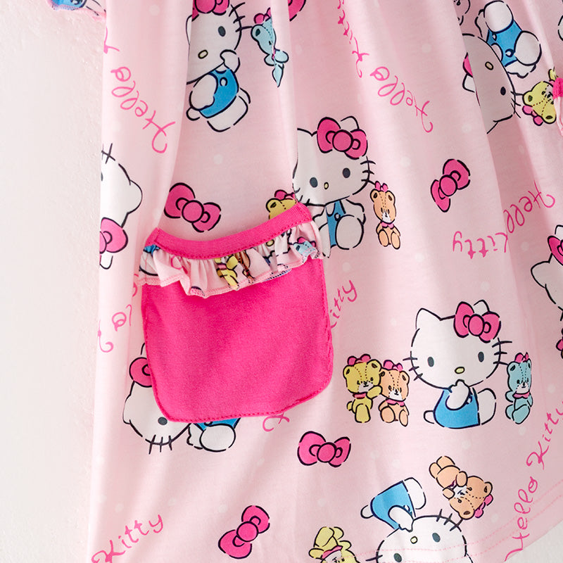 (In Stock)Girls Cartoon Print Puff Sleeve Smocked Dress