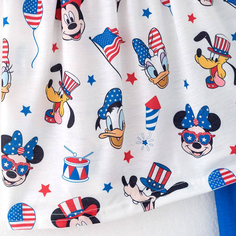(In Stock)Girls Patriotic Cartoon Embroidery Outfit Set