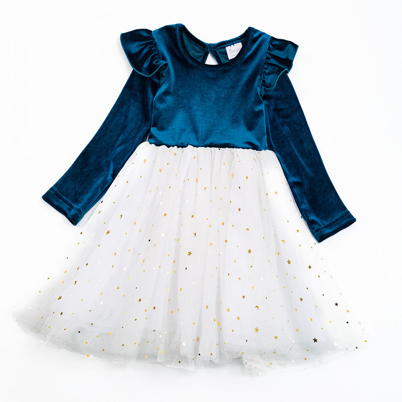 In Stock E34-5-2)Christmas Navy velvet tulle dress In Stock E34-5-2)Christmas Navy velvet tulle dress