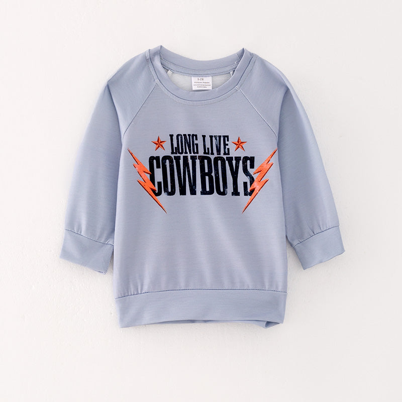(In Stock L19-1-1)Boys Grey COWBOY Print Hoodie