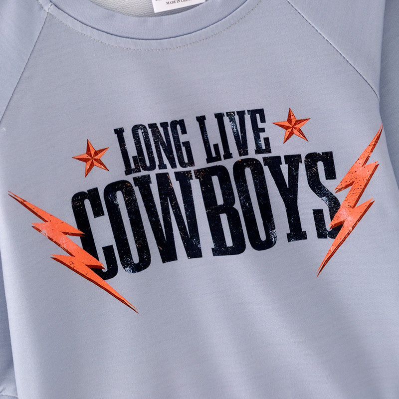 (In Stock L19-1-1)Boys Grey COWBOY Print Hoodie