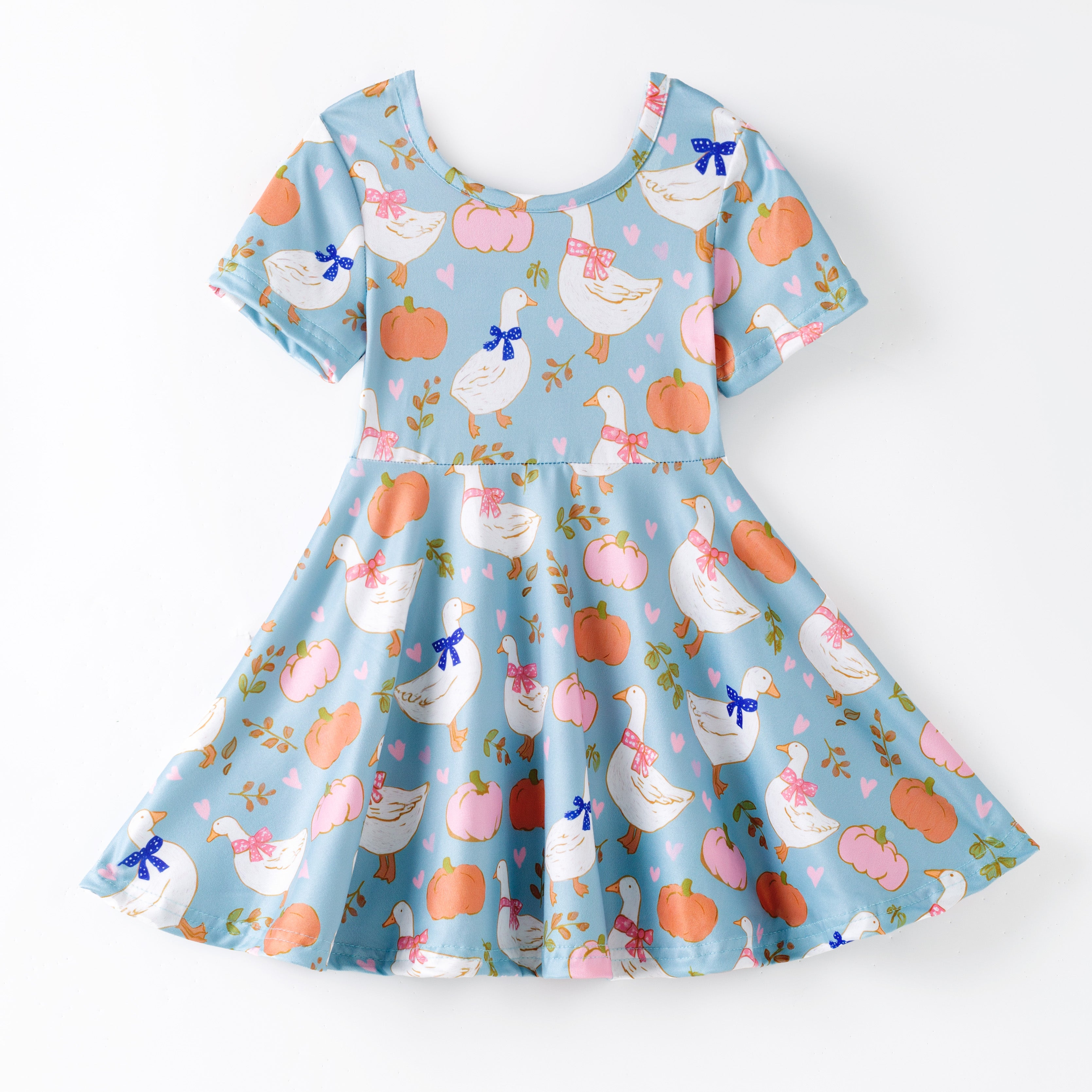 (Pre Order)Girls Halloween&Thanksgiving Pumpkin Print Dress,Set