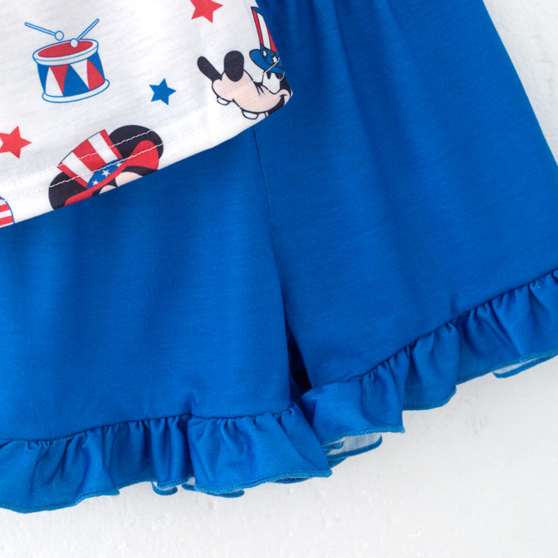 (In Stock)Girls Patriotic Cartoon Embroidery Outfit Set