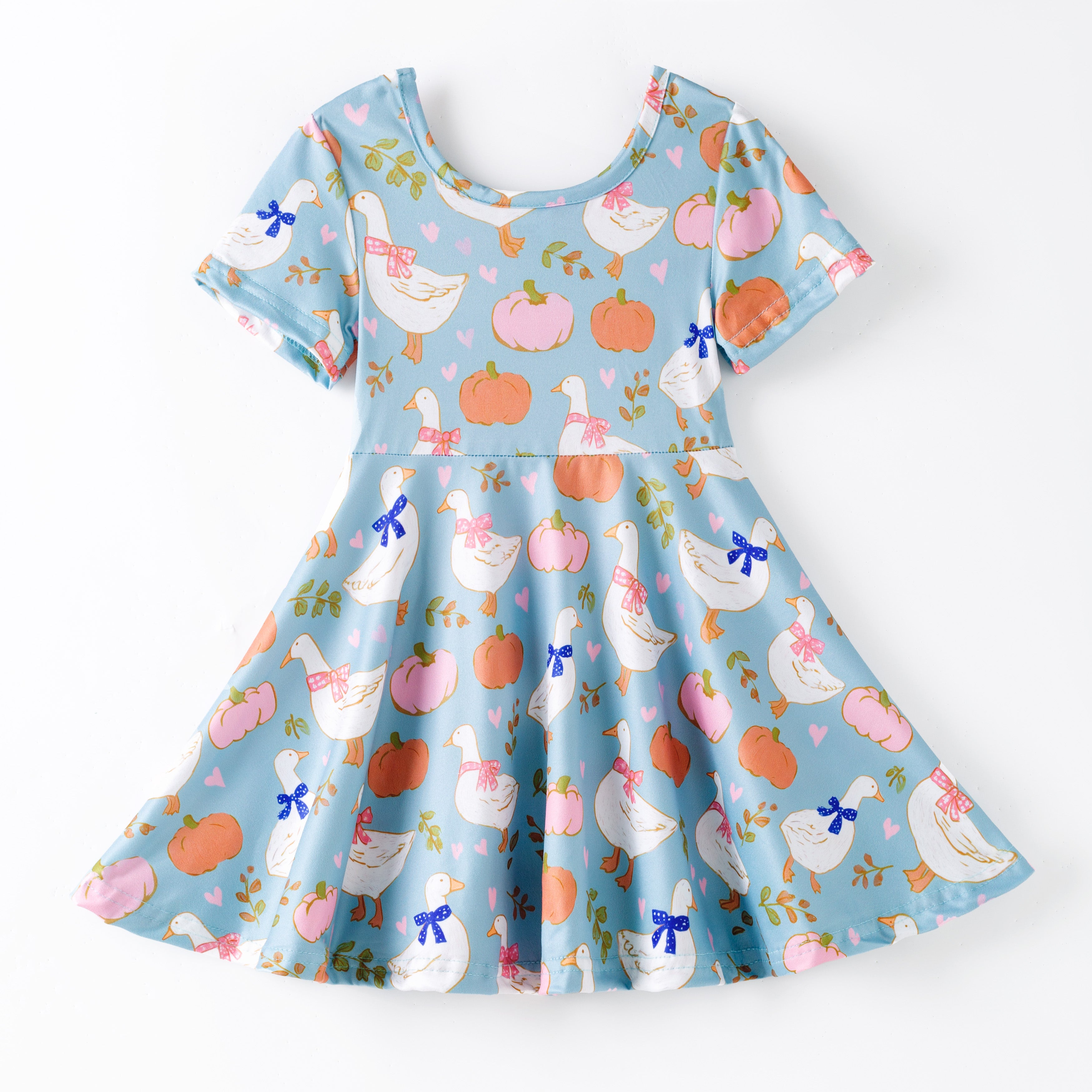 (Pre Order)Girls Halloween&Thanksgiving Pumpkin Print Dress,Set