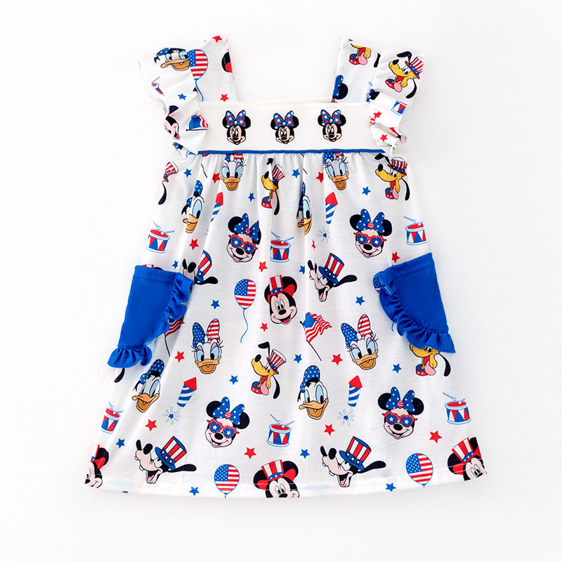 (In Stock)Girls Patriotic Cartoon Embroidery Dress