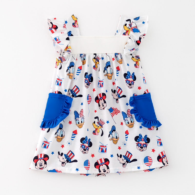 (In Stock)Girls Patriotic Cartoon Embroidery Dress