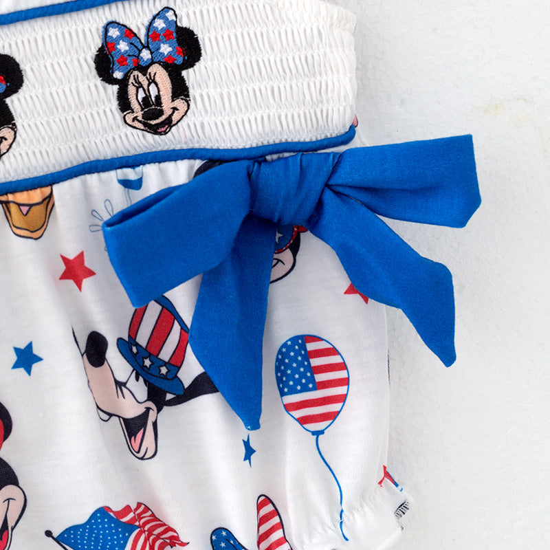 (In Stock)Toddler Girls Patriotic Cartoon Embroidery Smocked Romper