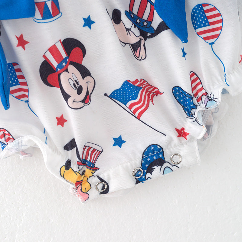 (In Stock)Toddler Girls Patriotic Cartoon Embroidery Smocked Romper