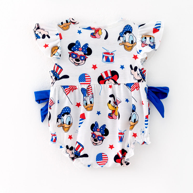 (In Stock)Toddler Girls Patriotic Cartoon Embroidery Smocked Romper