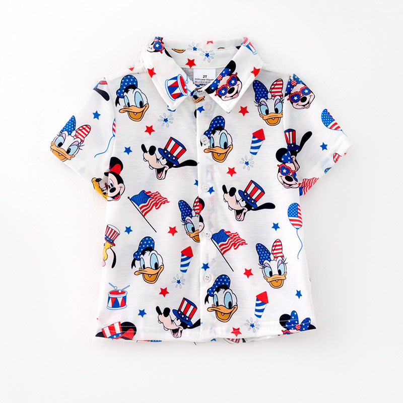 (In Stock)Boys Patriotic Cartoon Print Shirt