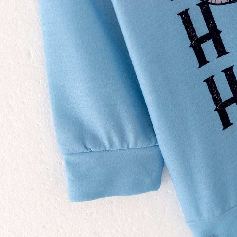 (In Stock L21-2-1)Boys Light Blue Halloween Print Hoodie