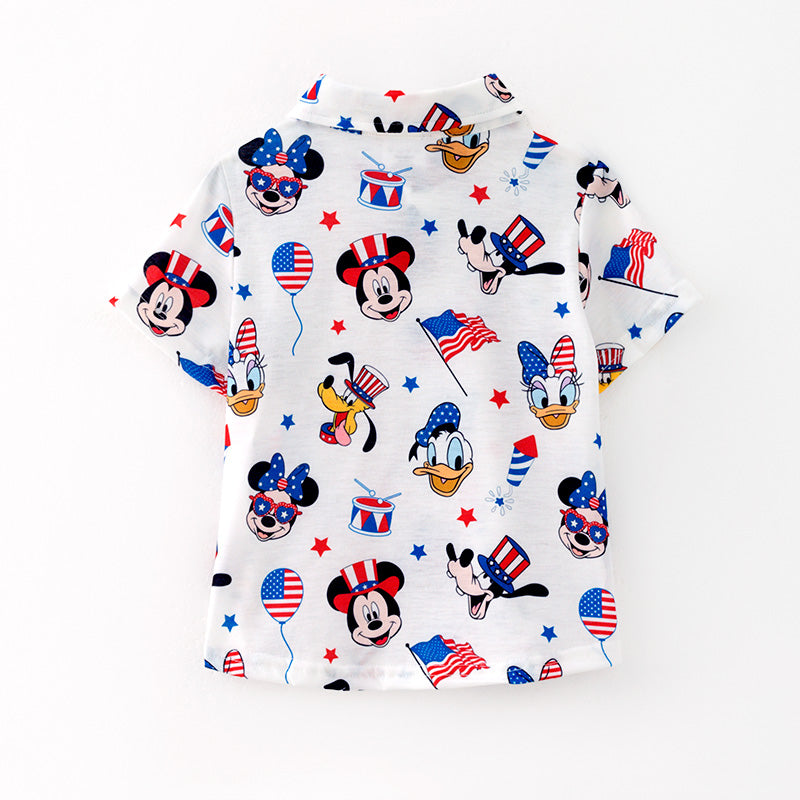 (In Stock)Boys Patriotic Cartoon Print Shirt