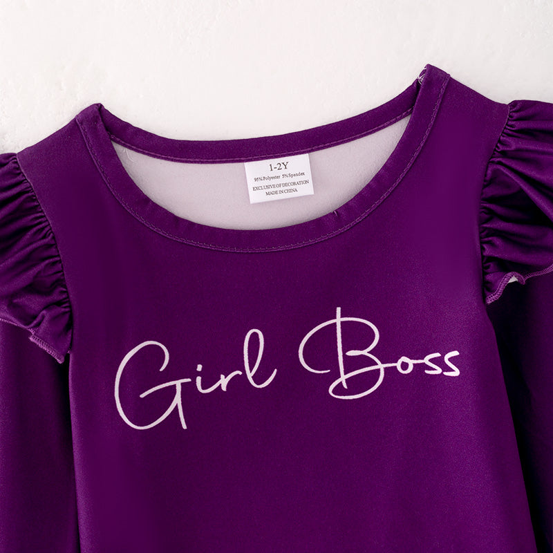 (In Stock L18-4-3)Girls Purple Top Floral Print Skirt Set