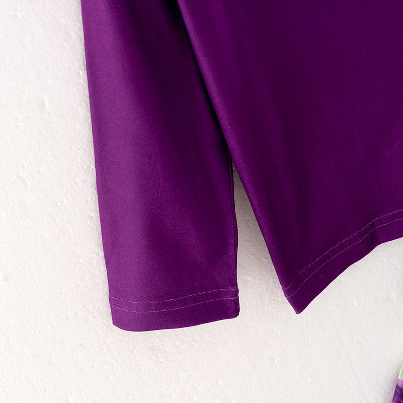 (In Stock L18-4-3)Girls Purple Top Floral Print Skirt Set