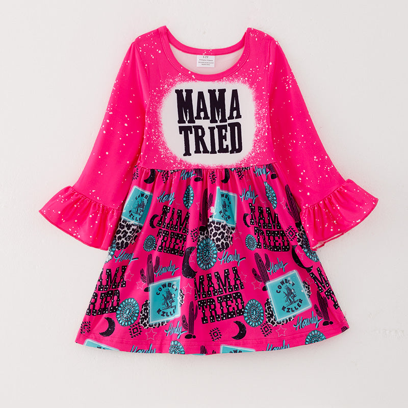 (In Stock L17-1-3)Girls Pink MAMA TRIED Print Dress