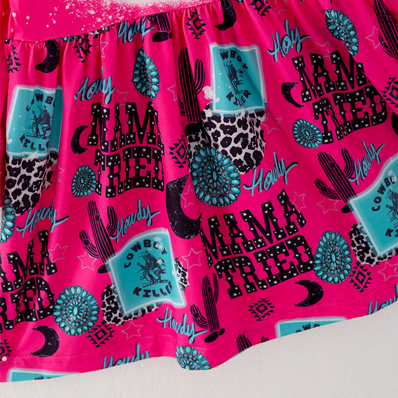 (In Stock L17-1-3)Girls Pink MAMA TRIED Print Dress