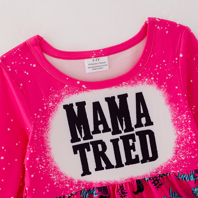 (In Stock L17-1-3)Girls Pink MAMA TRIED Print Dress