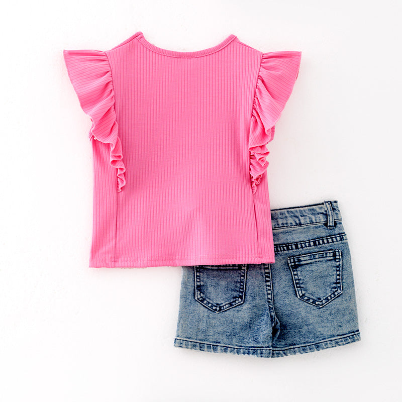 (In Stock)Girls Spring and Summer Berry Sassy Print Denim Set