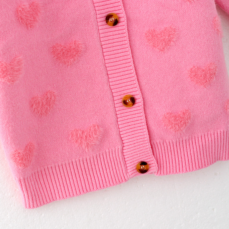(In Stock)Girls Valentine's Day Love Plush Jacquard Sweater Cardigan