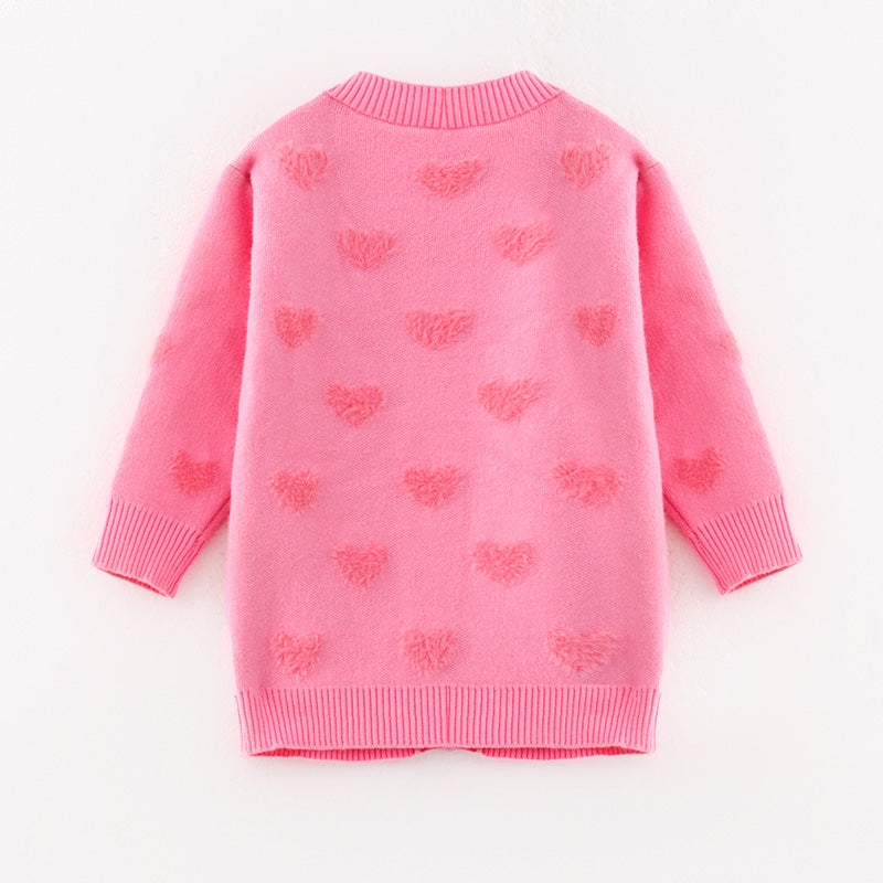 (In Stock)Girls Valentine's Day Love Plush Jacquard Sweater Cardigan