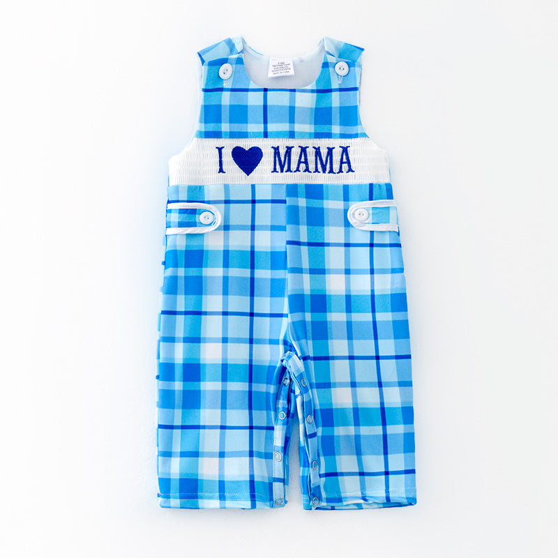 (In Stock)Toddler Boys Spring and Summer I ♥ MAMA Embroidery Smocked Romper