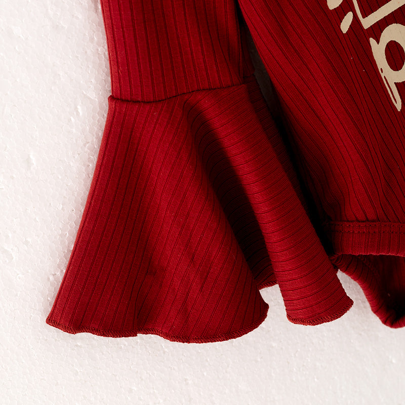 (In Stock L25-3-2)Baby Girls Dark Red Thanksgiving Romper