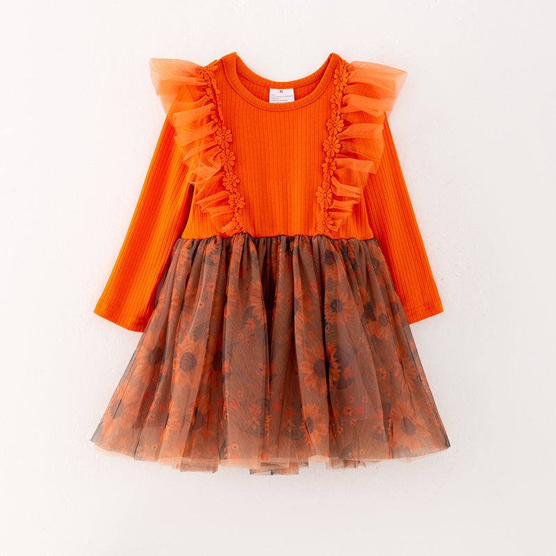 (In Stock L28-1-1)Girls Orange Thanksgiving Tulle Dress