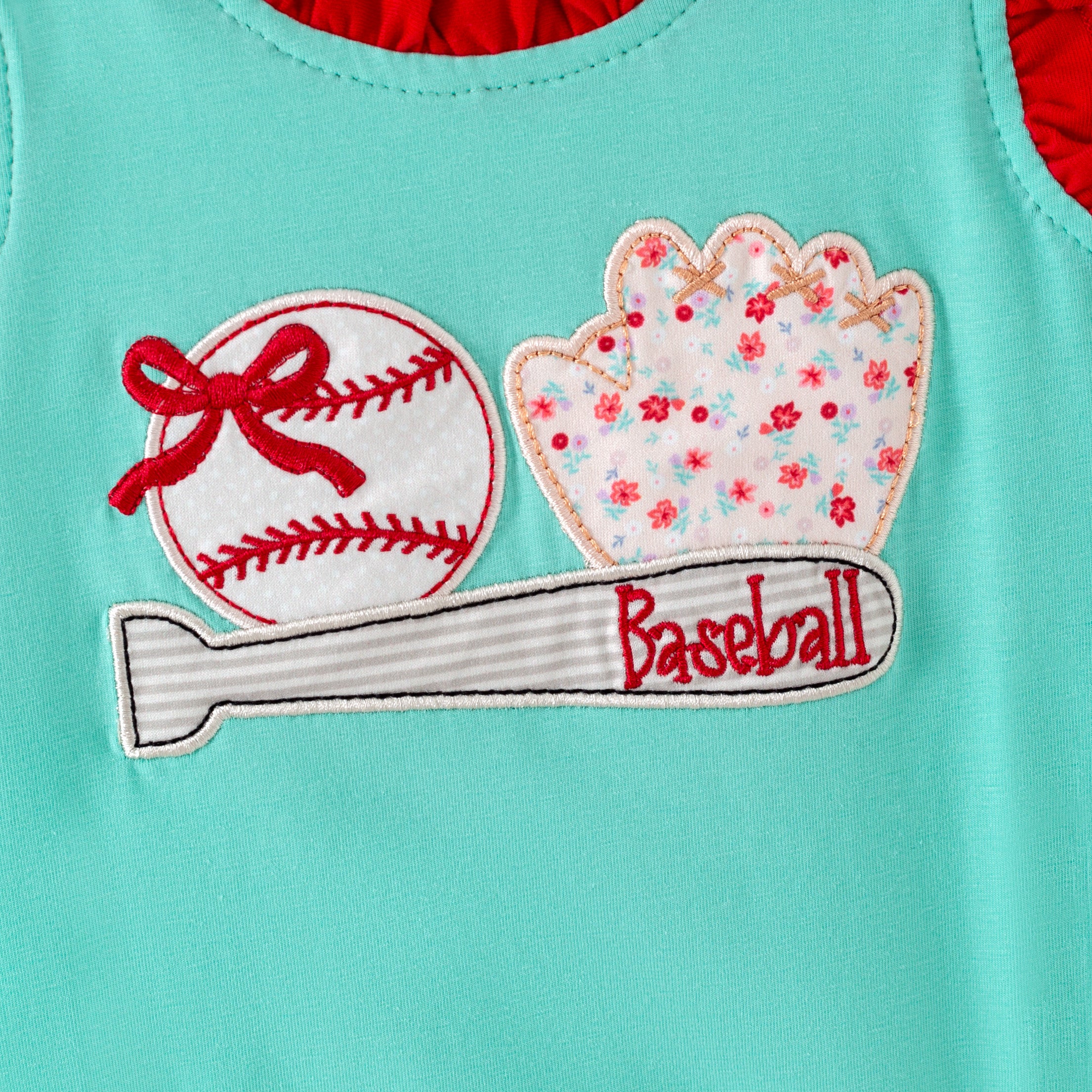 (In Stock)Siblings Spring&Summer Baseball Applique Shorts Set&Romper