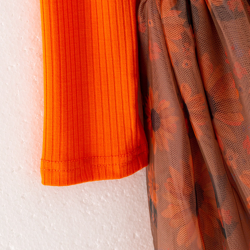 (In Stock L28-1-1)Girls Orange Thanksgiving Tulle Dress