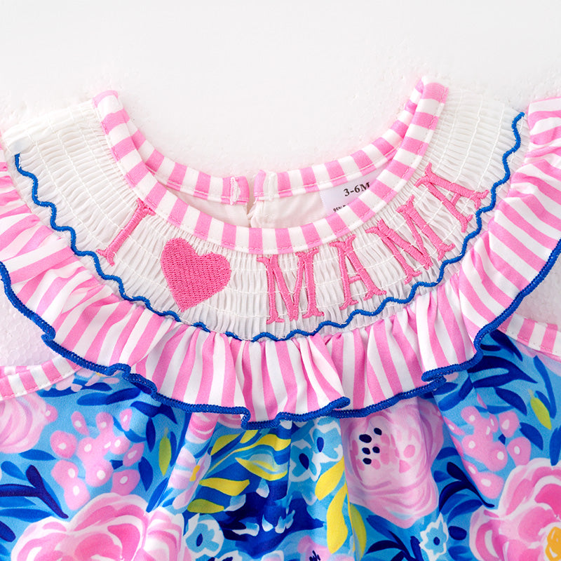 (In Stock)Toddler Girls Spring and Summer I ♥ MAMA Embroidery Smocked Bloomer Set