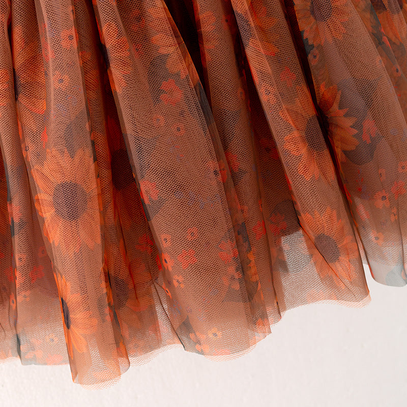 (In Stock L28-1-1)Girls Orange Thanksgiving Tulle Dress