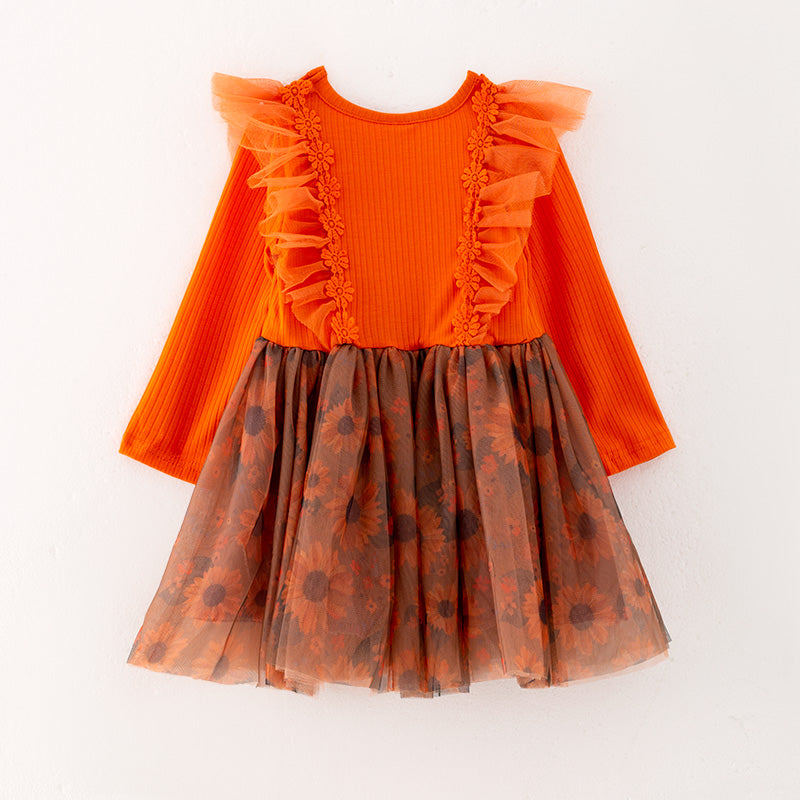 (In Stock L28-1-1)Girls Orange Thanksgiving Tulle Dress
