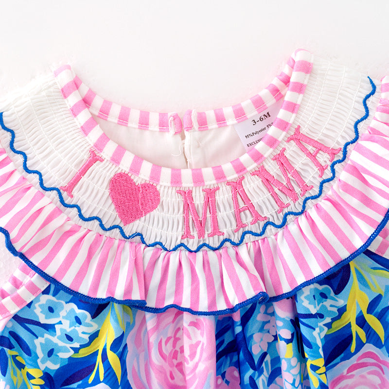 (In Stock)Toddler Girls Spring and Summer I ♥ MAMA Embroidery Smocked Romper