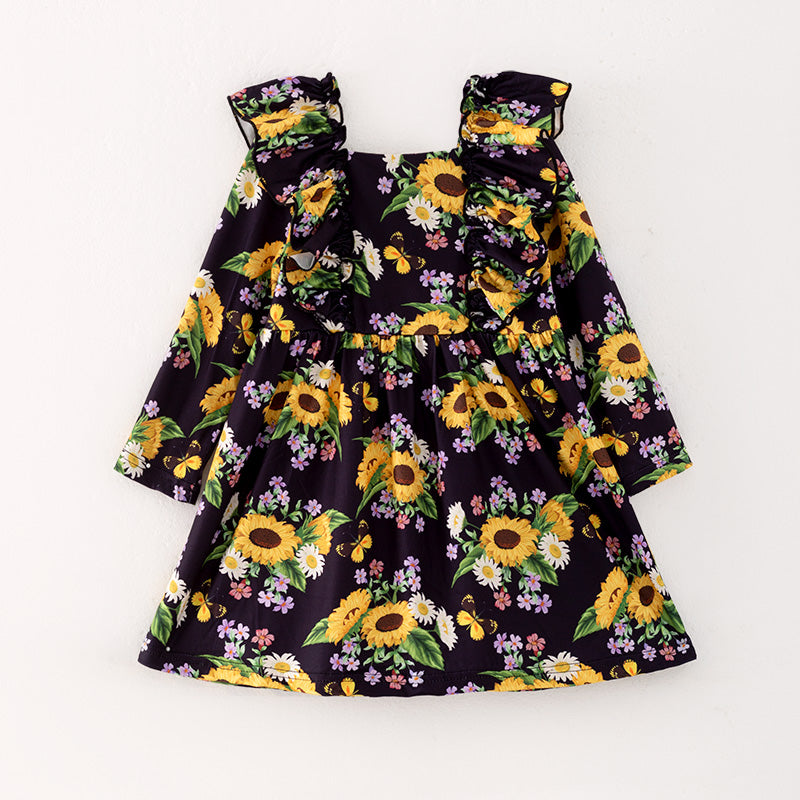 (In Stock L28-2-3)Girls Fall Floral Print Dress