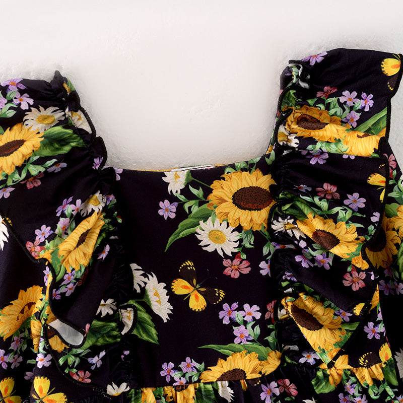 (In Stock L28-2-3)Girls Fall Floral Print Dress