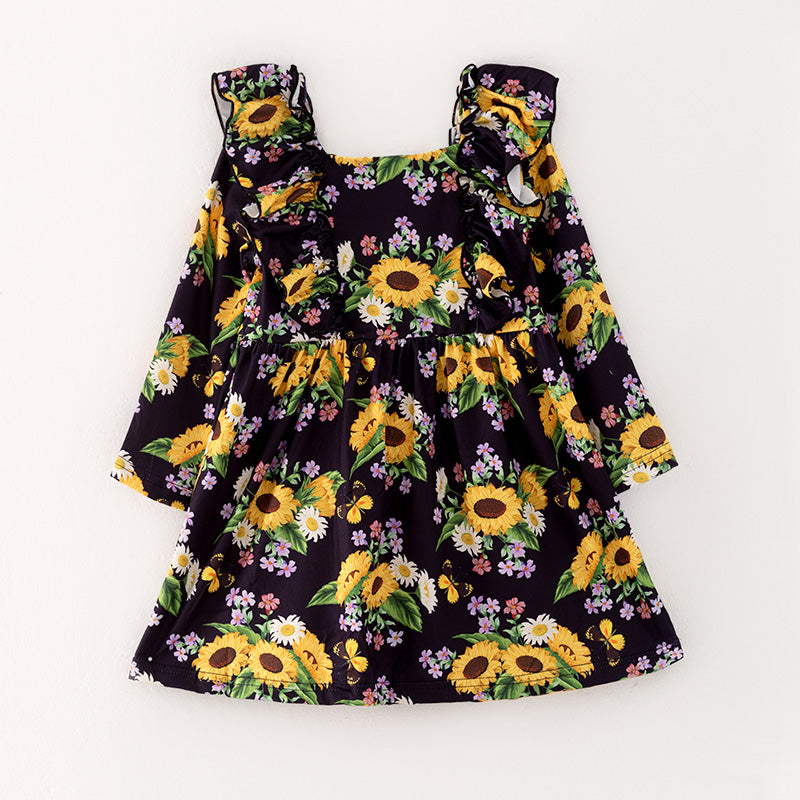 (In Stock L28-2-3)Girls Fall Floral Print Dress
