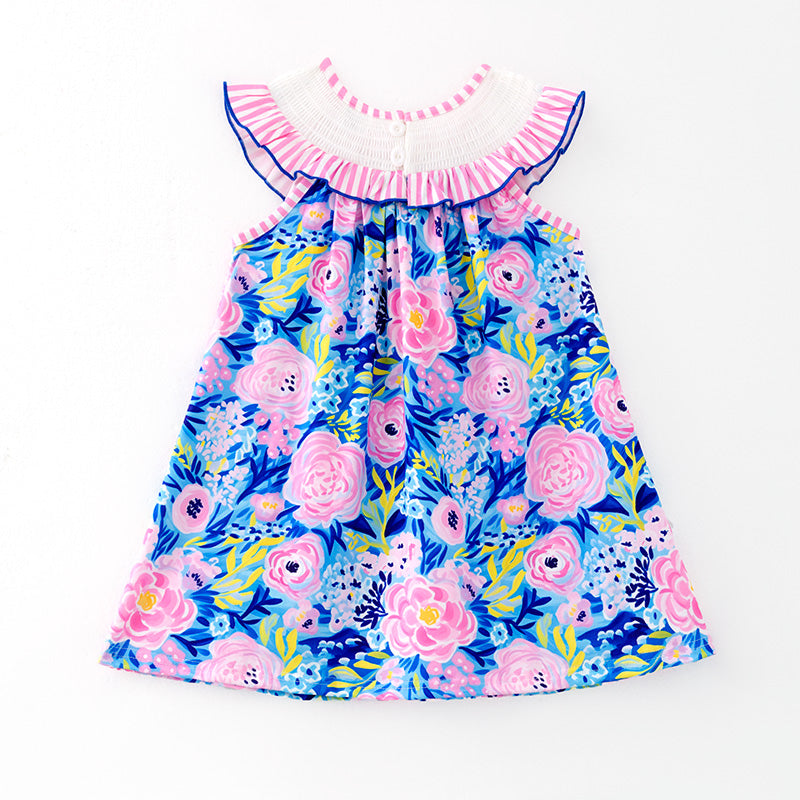(In Stock)Girls Spring and Summer I ♥ MAMA Embroidery Smocked Dress