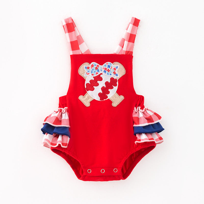 (In Stock)Toddler Girls Spring and Summer Baseball Applique Romper