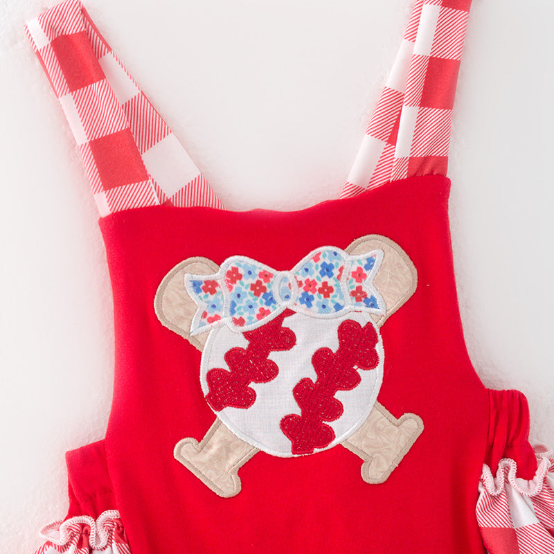 (In Stock)Toddler Girls Spring and Summer Baseball Applique Romper