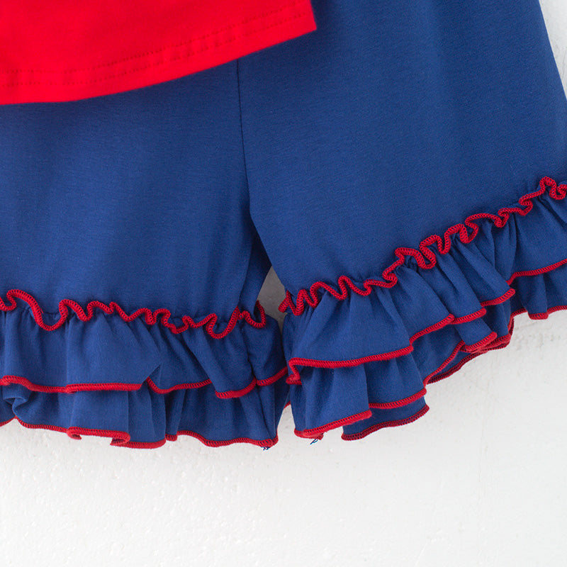 (In Stock)Girls Spring and Summer Baseball Applique Shorts Set