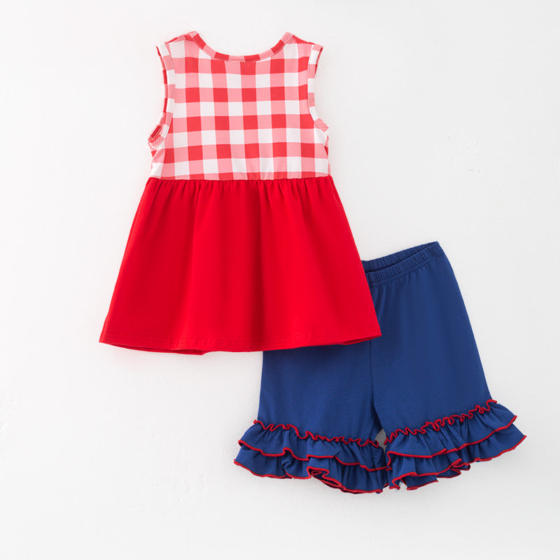 (In Stock)Girls Spring and Summer Baseball Applique Shorts Set