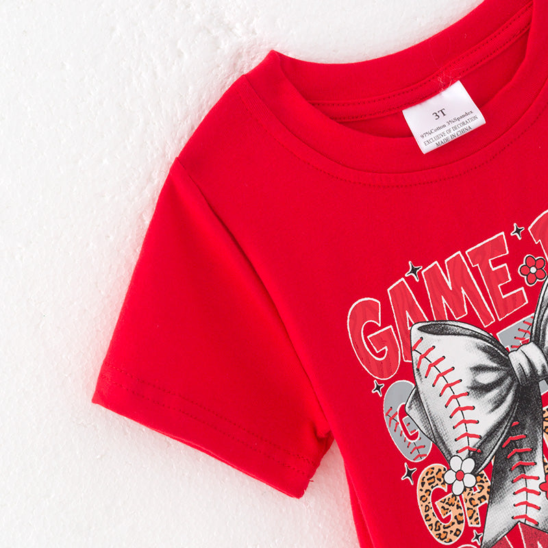 (In Stock)Girls Spring and Summer Baseball Print Denim Set