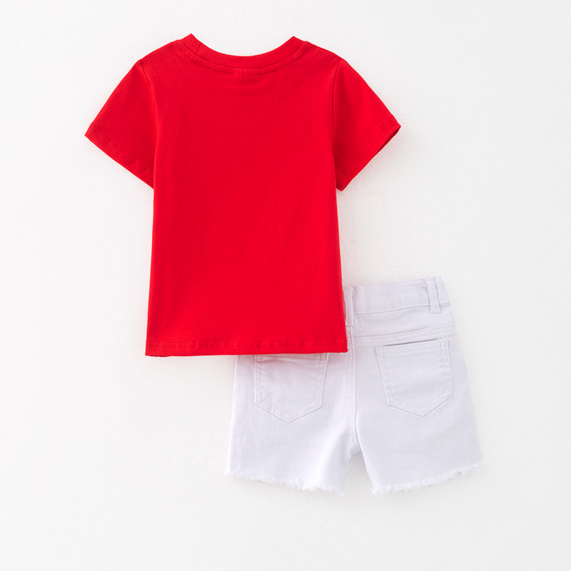 (In Stock)Girls Spring and Summer Baseball Print Denim Set