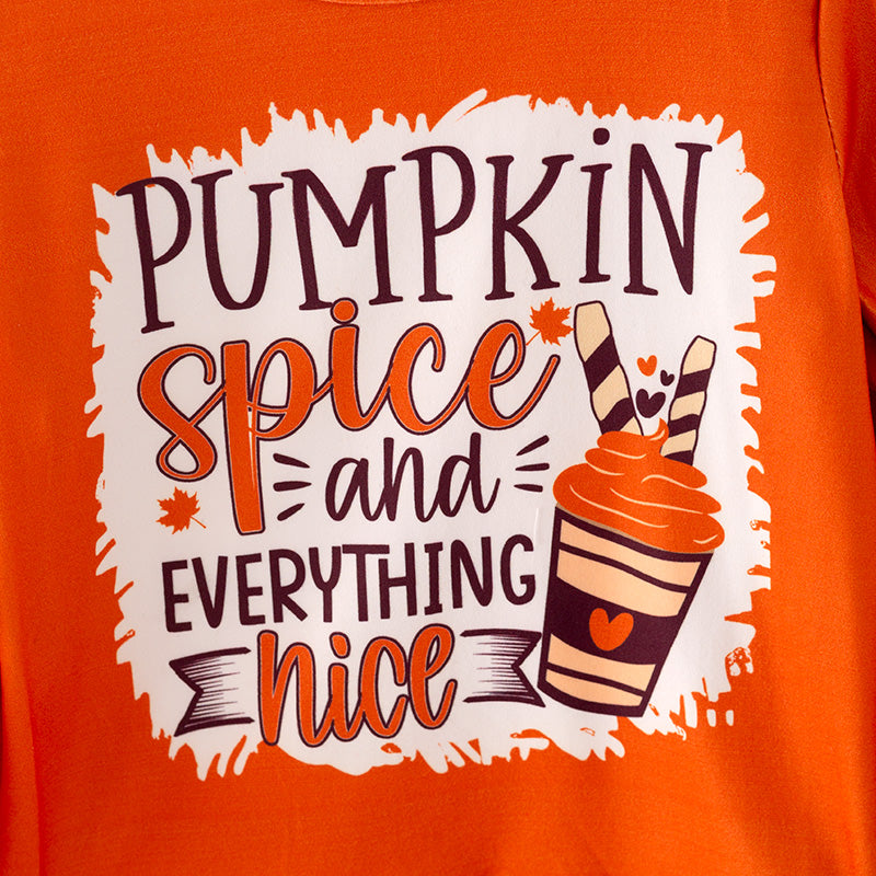 (In Stoc)Girls Thanksgiving Pumpkin Print Outfit Set