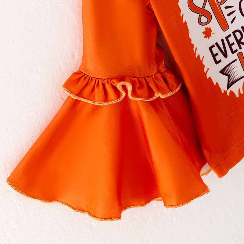 (In Stoc)Girls Thanksgiving Pumpkin Print Outfit Set