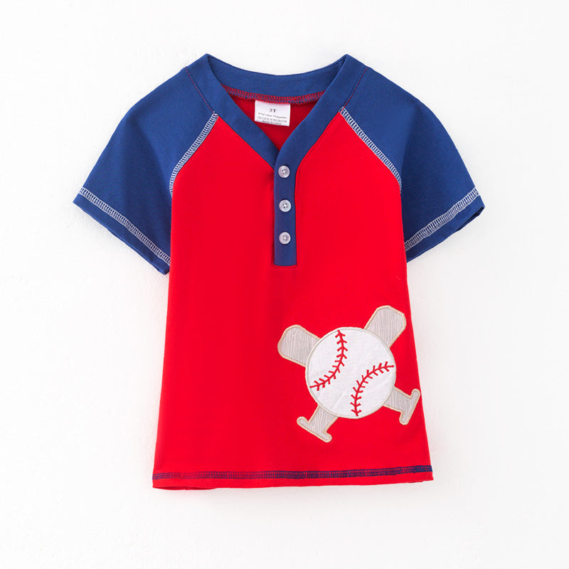 (In Stock)Boys Spring and Summer Baseball Applique Top